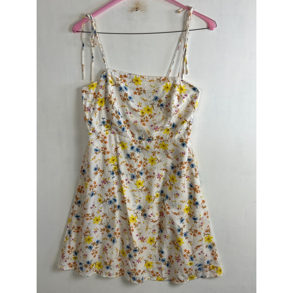 Old Navy Dress Women's Medium Lined Linen Rayon Floral Sleeveless